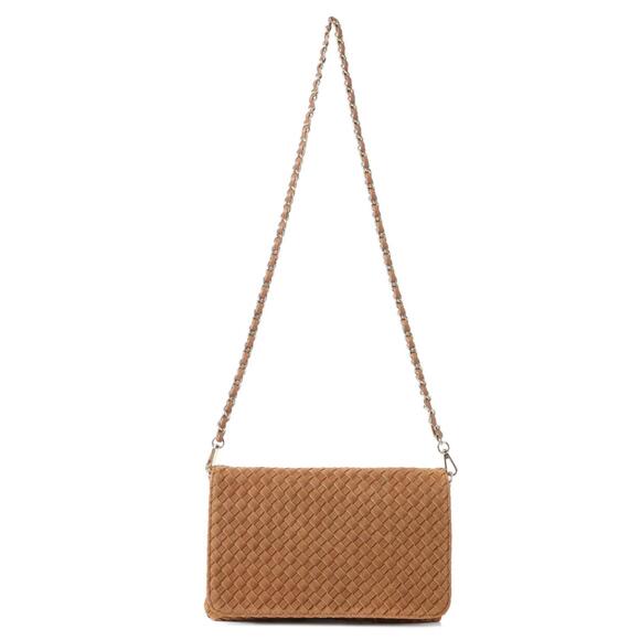 NEW HAUTE SHORE women's lexi woven suede crossbody bag in saddle - Picture 7 of 7